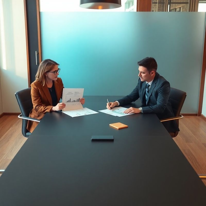 Doi profesioniști la o masă de conferință revizuind diagrame de structură financiară